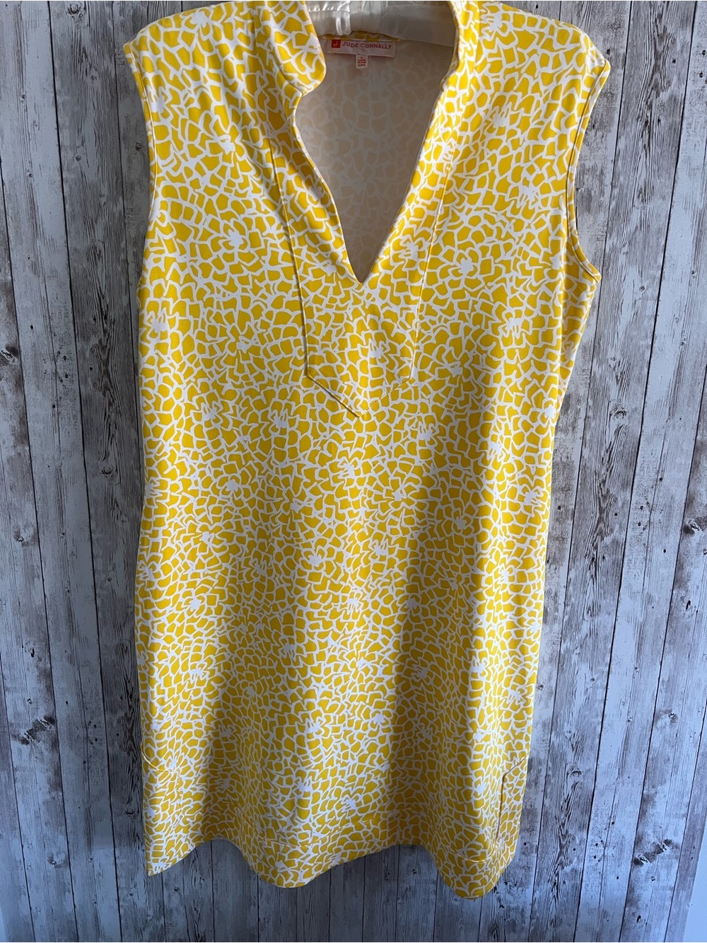 Jude Connally Yellow & White Sleeveless V-Neck Mini Dress. Best Fit Medium 8/10